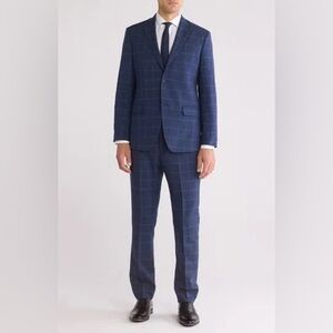 NWT- NORDSTROM RACK Windowpane Trim Fit Suit Pants, Navy Brianza Plaid, 36X32